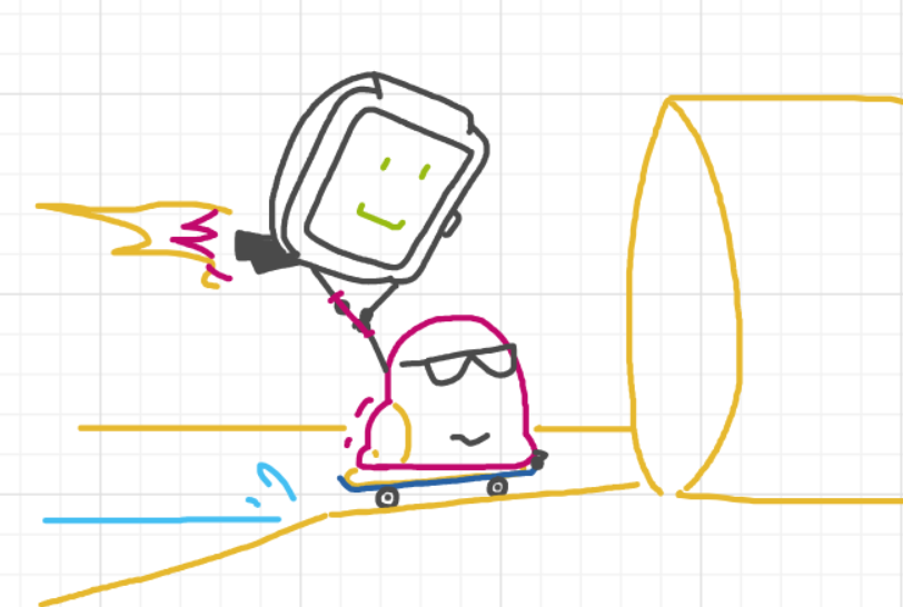 A panel from Running Duos, episode four of the Board Boards object show by Furretwalk/WalkingFurret.